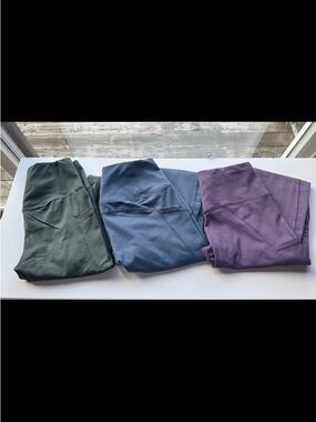 3-Pack High-Waist Leggings - Olive, Slate Blue, Purple